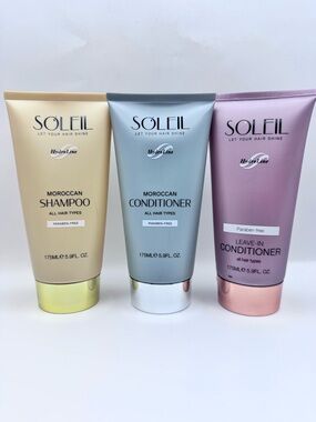 Soleil Moroccan Shampoo Conditioner & Leave In Conditioner Bundle $150 Retail